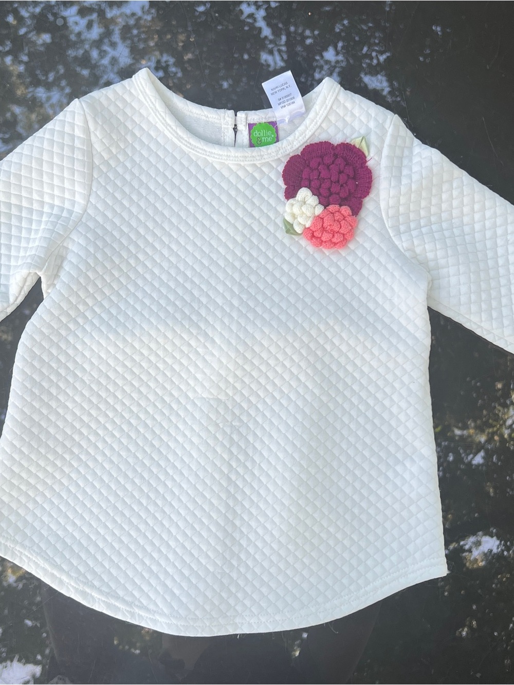dollie & me White Quilted Girls Top with Floral Appliqué